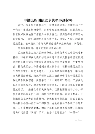 申报民族团结进步典型事迹材料
