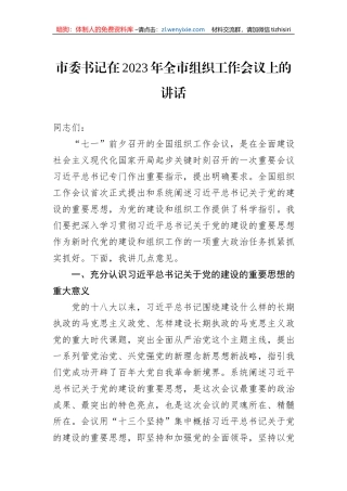 市委书记在2023年全市组织工作会议上的讲话