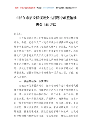 市长在市招投标领域突出问题专项整治推进会上的讲话