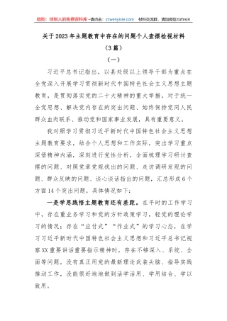 (3篇)关于2023年主体教育中存在的问题个人查摆检视材料 (1)