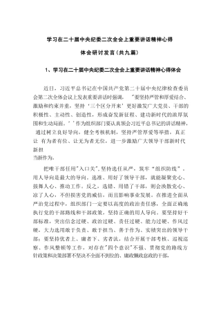 学习在二十届中央纪委二次全会上重要讲话精神心得体会10篇