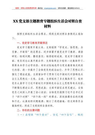 20210830：XX党支部主题教育专题组织生活会对照自查材料