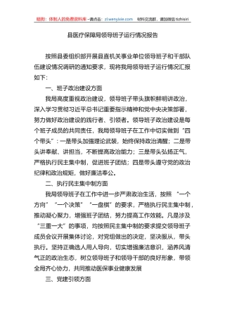 县医疗保障局领导班子运行情况报告
