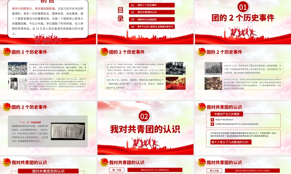 五四团课PPT：青春心向党 建功新时代
