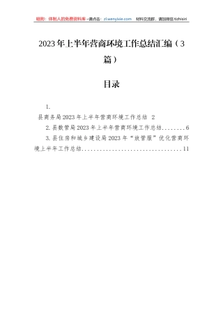 2023年上半年营商环境工作总结汇编（3篇）