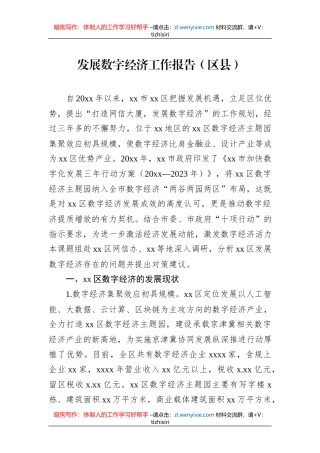 发展数字经济工作报告（区县）