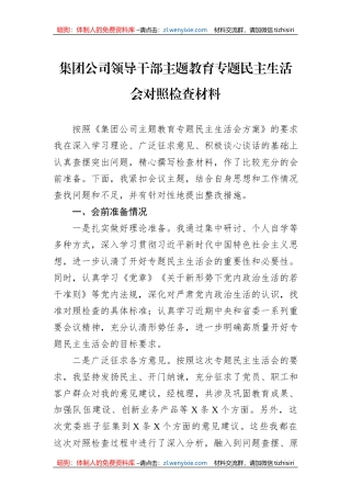 集团公司领导干部主题教育专题民主生活会对照检查材料