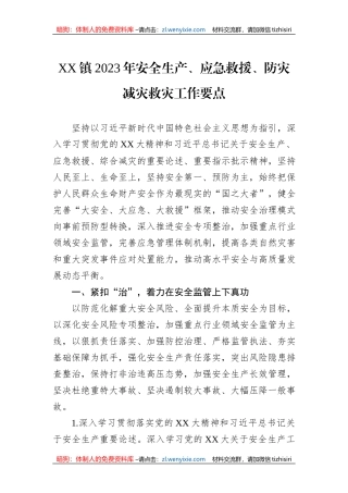 XX镇2023年安全生产、应急救援、防灾减灾救灾工作要点