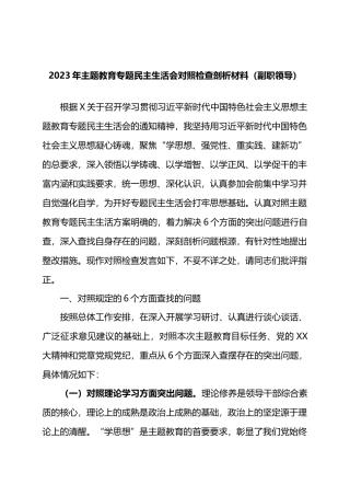 2023年XX教育专题民主生活会对照检查剖析材料（副职领导）