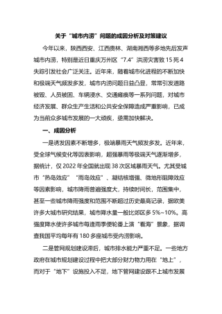 关于“城市内涝”问题的成因分析及对策建议
