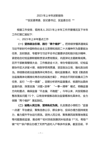 区纪委2023年上半年述职报告