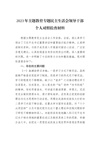 2023年主题教育专题民主生活会领导干部个人对照检查材料