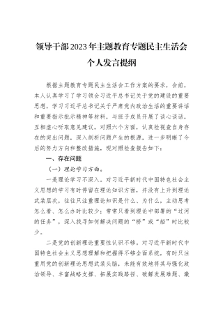 领导干部2023年主题教育专题民主生活会个人发言提纲