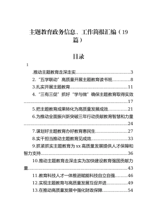 主题教育政务信息、工作简报汇编（19篇）
