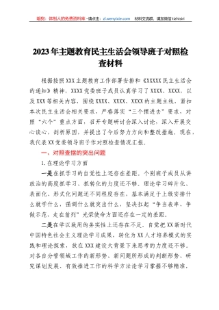 2023年主题教育民主生活会领导班子对照检查材料.doc
