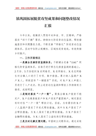 镇巩固拓展脱贫攻坚成果和问题整改情况汇报