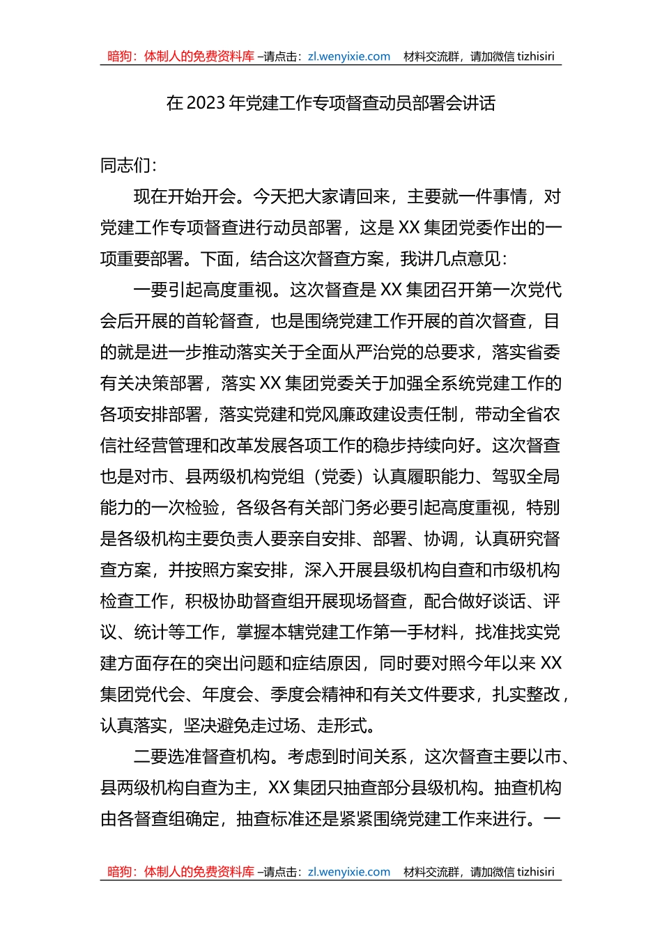 在2023年党建工作专项督查动员部署会讲话_第1页
