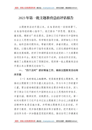 2023年第一批主题教育总结评估报告