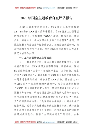 2023年国企主题教育自查评估报告