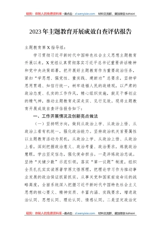 2023年主题教育开展成效自查评估报告