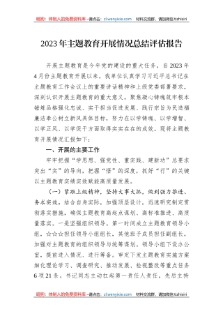 2023年主题教育开展情况总结评估报告