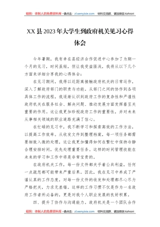 XX县2023年大学生到政府机关见习心得体会