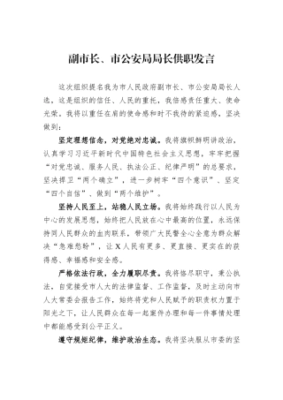 副市长、市公安局局长供职发言