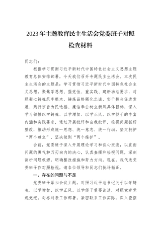 2023年主题教育民主生活会党委班子对照检查材料