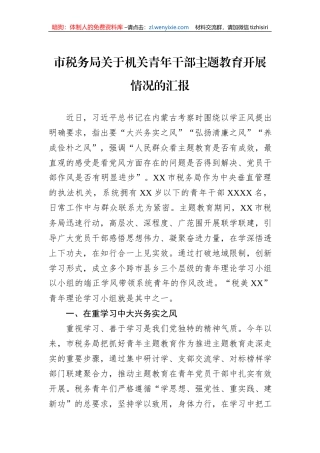 市税务局关于机关青年干部主题教育开展情况的汇报