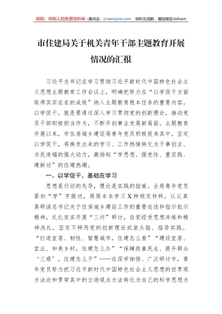 市住建局关于机关青年干部主题教育开展情况的汇报