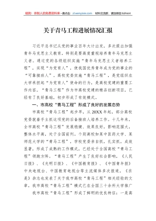 关于青马工程进展情况汇报