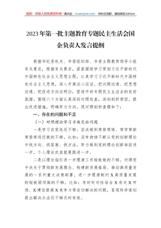 2023年第一批主题教育专题民主生活会国企负责人发言提纲