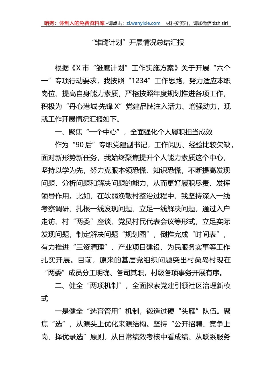 “雏鹰计划”开展情况总结汇报_第1页