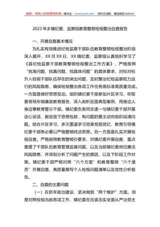 2023年乡镇纪委、监察组教育整顿检视整治自查报告
