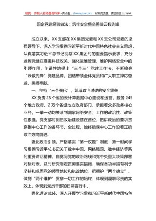 国企党建经验做法：筑牢安全堡垒勇做云数先锋