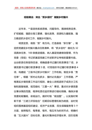 经验做法：突出“抓乡促村”赋能乡村振兴