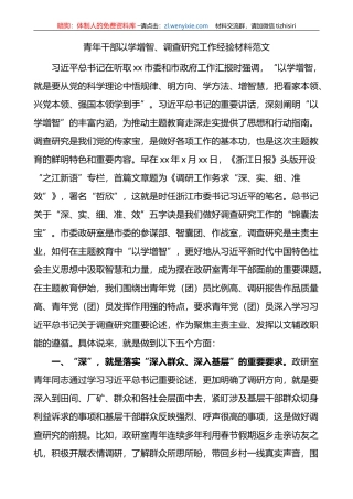 青年干部以学增智调查研究工作经验材料政研室教育类工作总结汇报报告