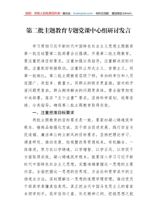 第二批主题教育专题党课中心组研讨发言