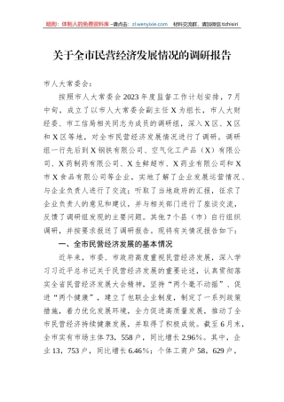 关于全市民营经济发展情况的调研报告