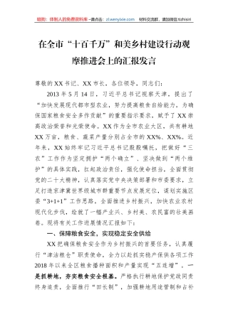 在全市“十百千万”和美乡村建设行动观摩推进会上的汇报发言
