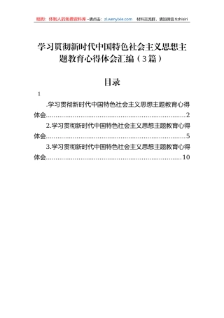 学习贯彻新时代中国特色社会主义思想主题教育心得体会汇编（3篇）
