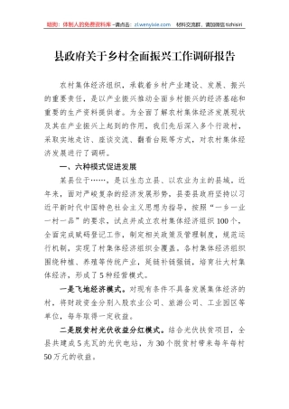 县政府关于乡村全面振兴工作调研报告