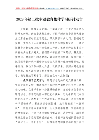 2023年第二批主题教育集体学习研讨发言