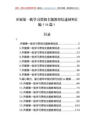 开展第一批学习贯彻主题教育综述材料汇编（16篇）