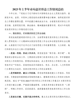 2023年上半年工作总结：2023年上半年市局意识形态工作情况总结