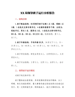 XX局领导班子运行分析报告