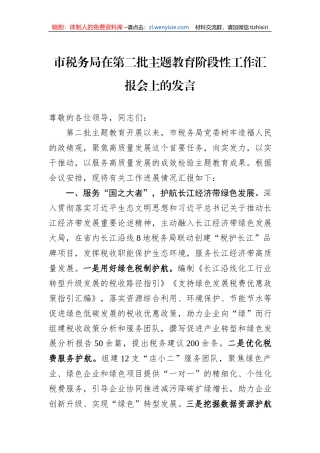 市税务局在第二批主题教育阶段性工作汇报会上的发言