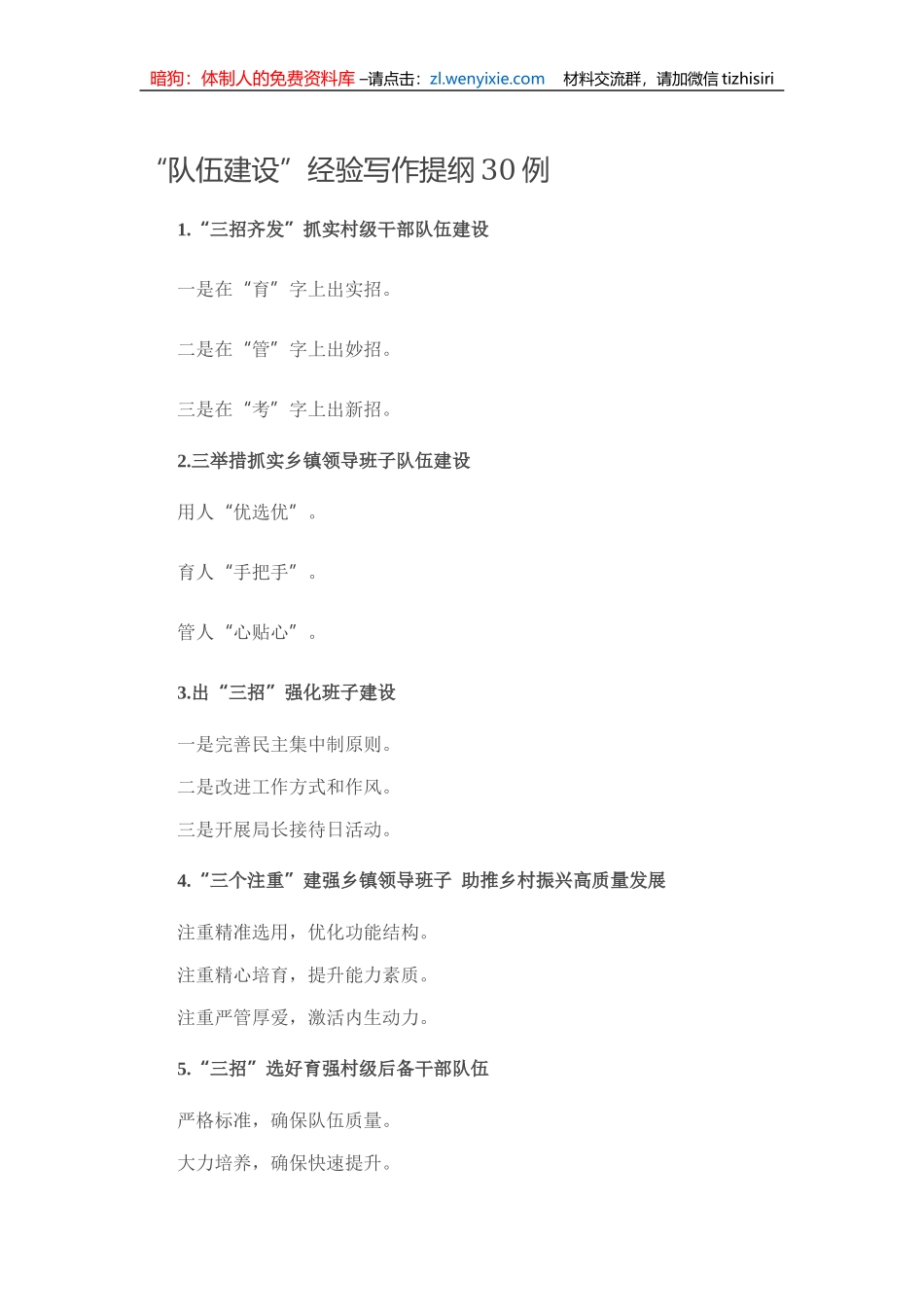 “队伍建设”经验写作提纲30例_第1页