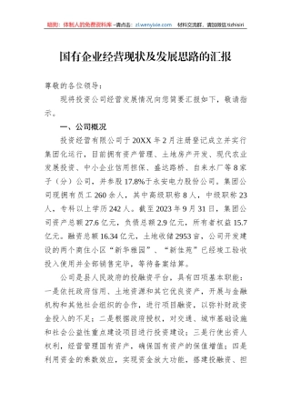 国有企业经营现状及发展思路的汇报