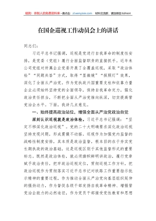 在国企巡视工作动员会上的讲话